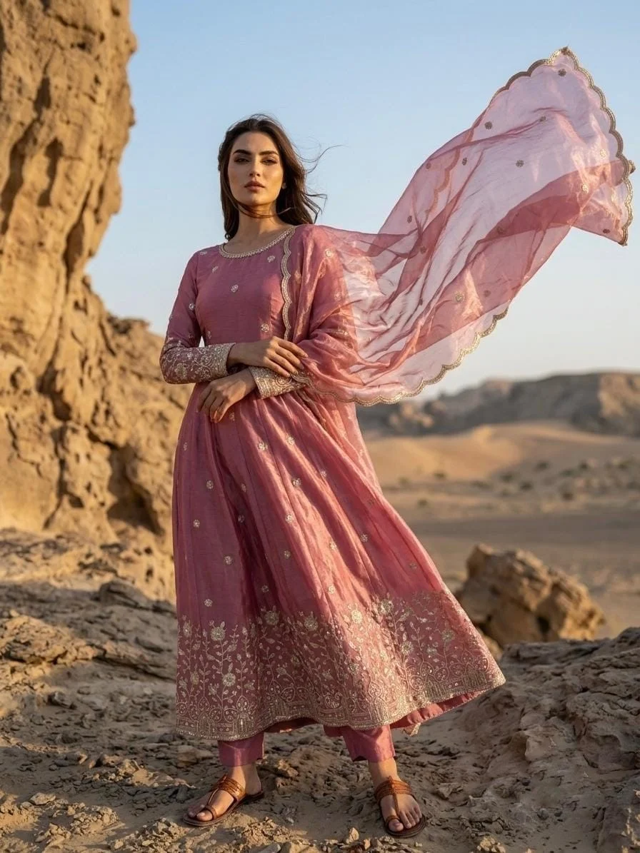 Fendy Silk Embroidered Sequin Straight Salwar Set